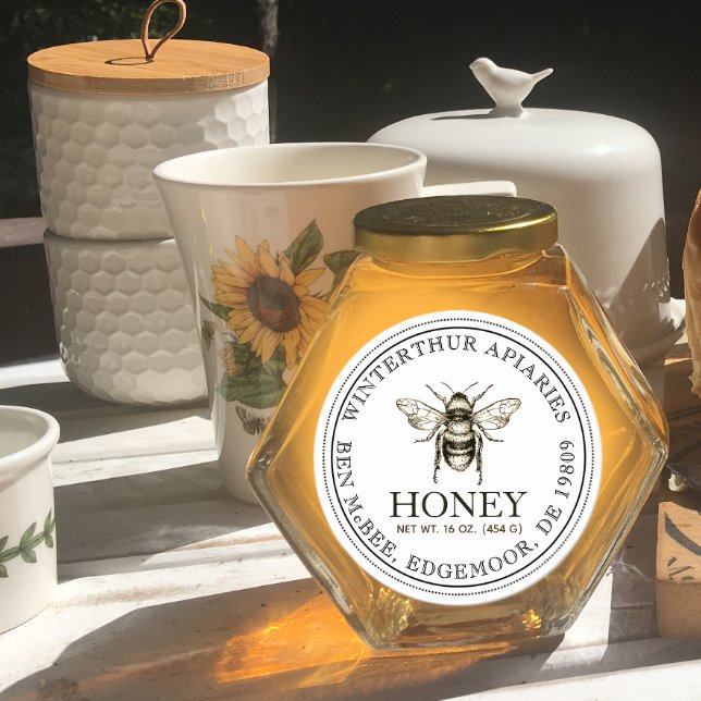 Your Name Here Editable White Honey Jar Bee Label (Creator Uploaded)