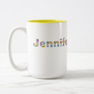 Your name in artsy floral letters / Jennifer Two-T Two-Tone Coffee Mug