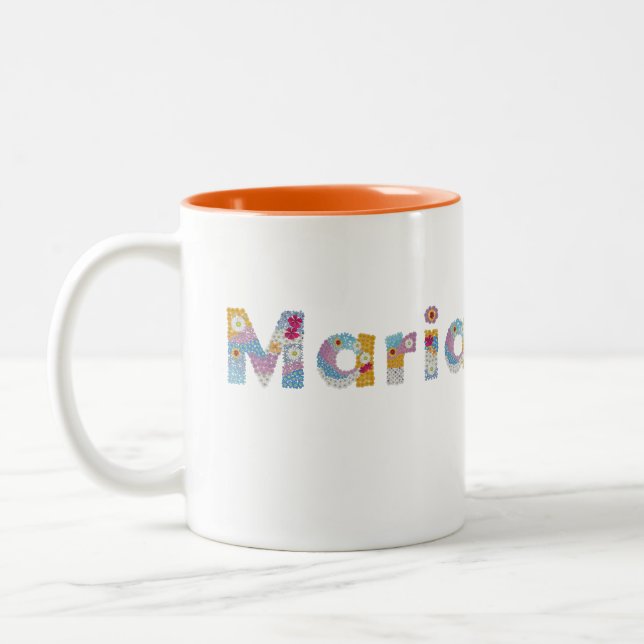 Your name in artsy floral letters / Maria Two-Tone Coffee Mug (Left)