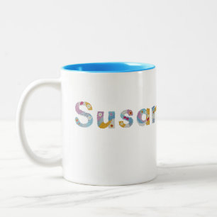 Your name in artsy floral letters / Susan Two-Tone Coffee Mug