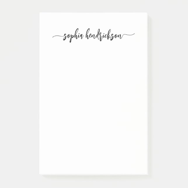 Your Name in Modern Script | Black and White Post-it Notes (Front)