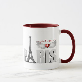 Your Name in Paris Eiffel Tower Heart Angel Wings Mug