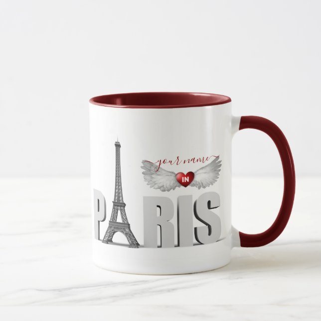 Your Name in Paris Eiffel Tower Heart Angel Wings Mug (Right)