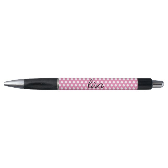 your name in pink and white dots trendy pattern pen (Front)