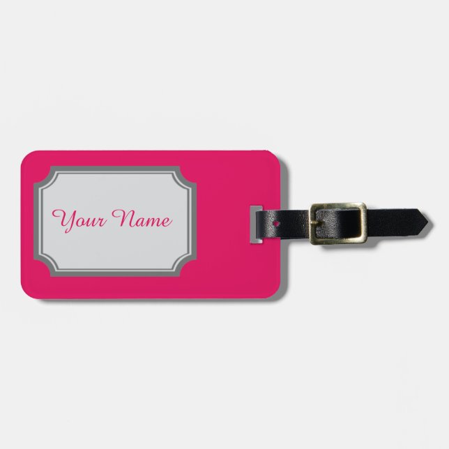 your name in raspberry colour luggage tag (Front Horizontal)