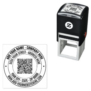 Your Name Info Address QR Code Round Stamp Example