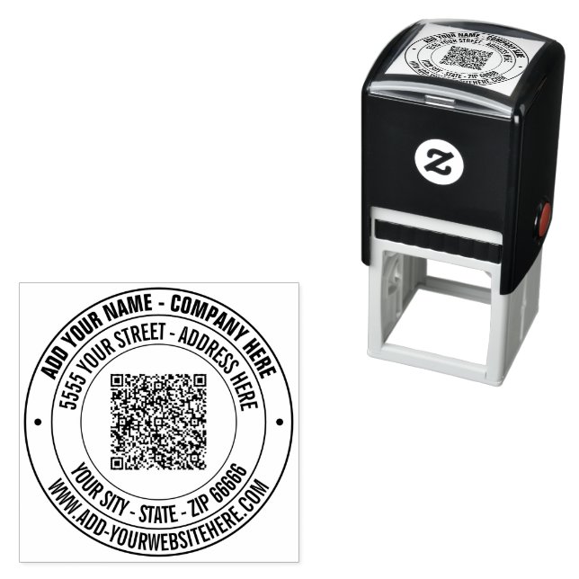 Your Name Info Address QR Code Round Stamp Example (In Situ)