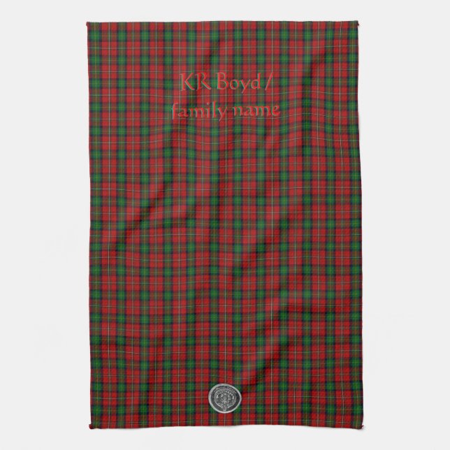 Your name / initials on Boyd Clan Family Tartan Kitchen Towel (Vertical)