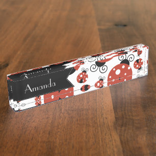 Your Name - Ladybugs, Ladybirds - Red Black Nameplate