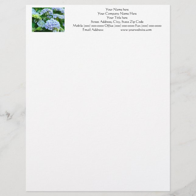 Your Name Letterhead Address Phone Hydrangeas (Front)