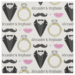 Your Name Lips Moustache Ring Tuxedo Wedding Fabric