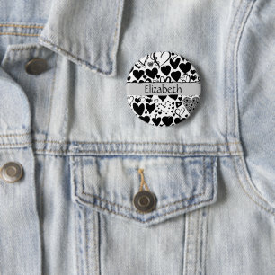 Your Name - Love, Romance, Hearts - Black White 2 Inch Round Button