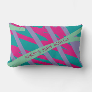 Your Name Main Squeeze Colourful Pink Teal Purple  Lumbar Pillow