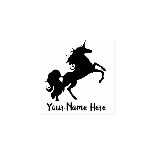 Your Name Majestic Unicorn Black Silhouette Rubber Stamp (Imprint)