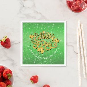 Your Name Message St Patricks Day Gold Shamrock Napkin