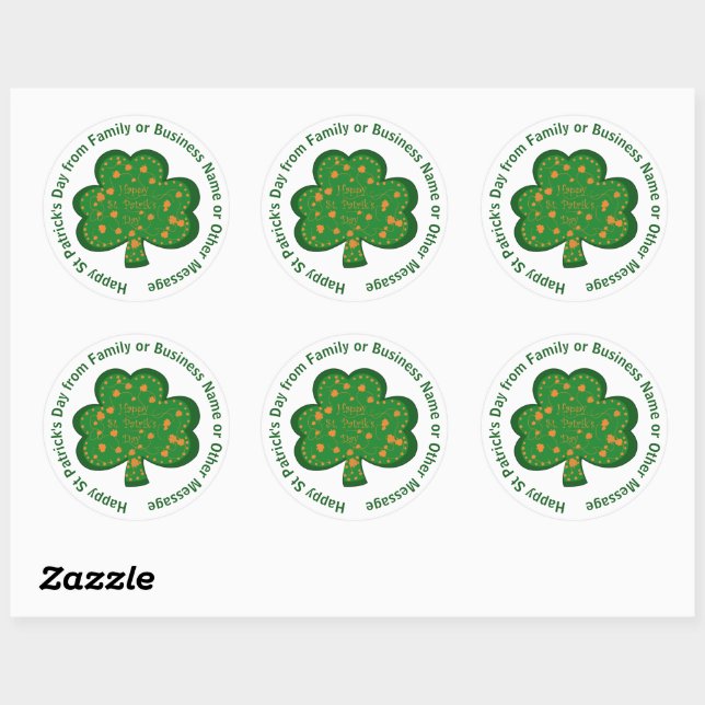Your Name Message St Patricks Day Green Shamrock Classic Round Sticker (Sheet)
