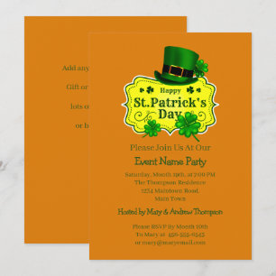 Your Name Message St Patricks Day Green Shamrock Invitation