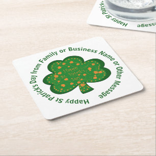 Your Name Message St Patricks Day Green Shamrock Square Paper Coaster