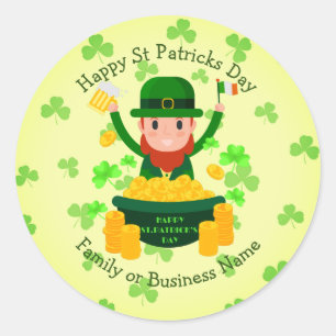 Your Name Message St Patricks Day Leprechaun Gold Classic Round Sticker