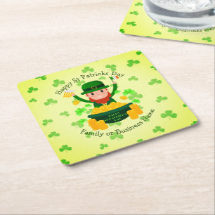 Your Name Message St Patricks Day Leprechaun Gold Square Paper Coaster