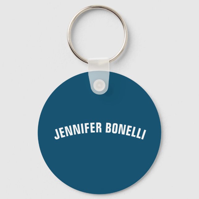 Your name minimalist modern ocean blue color keychain (Front)