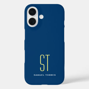 Your name modern plain simple blue yellow monogram iPhone 16 case