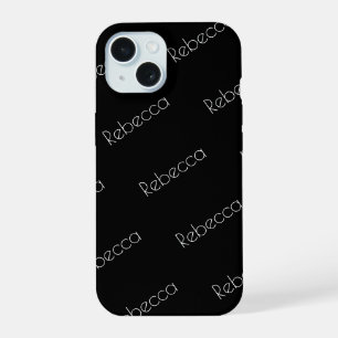 Your Name Modern White Typeface on Black iPhone 15 Case