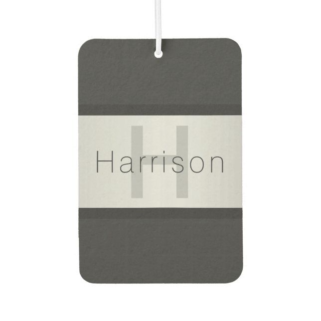 Your Name & Monogram | Greys & Faux Silver Look Air Freshener (Front)
