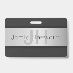 Your Name & Monogram Greys & Faux Silver Look Badge