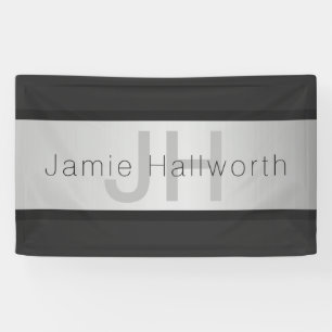 Your Name & Monogram   Greys & Faux Silver Look Banner