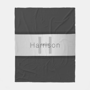 Your Name & Monogram Greys & Faux Silver Look Fleece Blanket