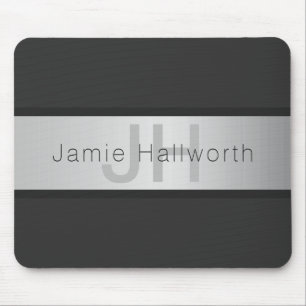 Your Name & Monogram Greys & Faux Silver Look Mouse Pad