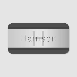 Your Name & Monogram   Greys & Faux Silver Look Name Tag
