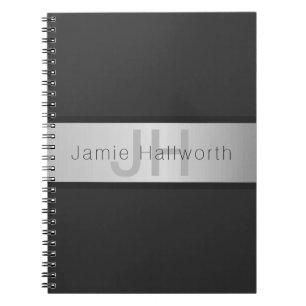 Your Name & Monogram Greys & Faux Silver Look Notebook