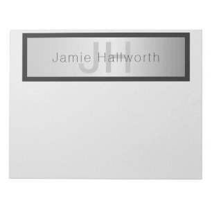 Your Name & Monogram Greys & Faux Silver Look Notepad