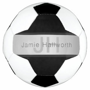 Your Name & Monogram   Greys & Faux Silver Look Soccer Ball