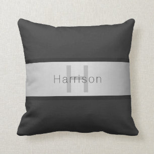 Your Name & Monogram Greys & Faux Silver Look Throw Pillow
