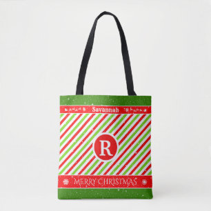 Your Name Monogram on Christmas Tote Bag