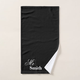 Your Name Mr Smith White Typography Black Hand Towel