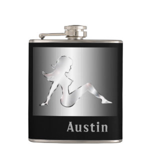 Your Name on Chrome Mudflap Girl Flask