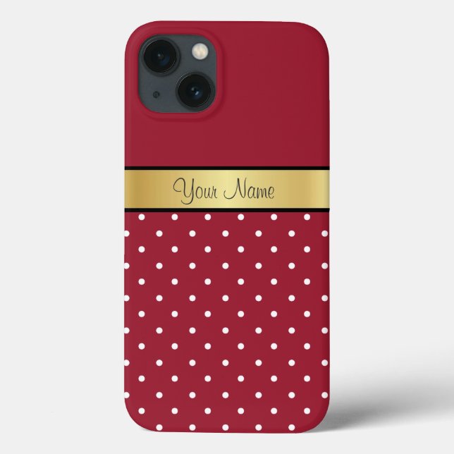 Your Name On Gold, Elegant Spicy Red & White Dots Case-Mate iPhone Case (Back)
