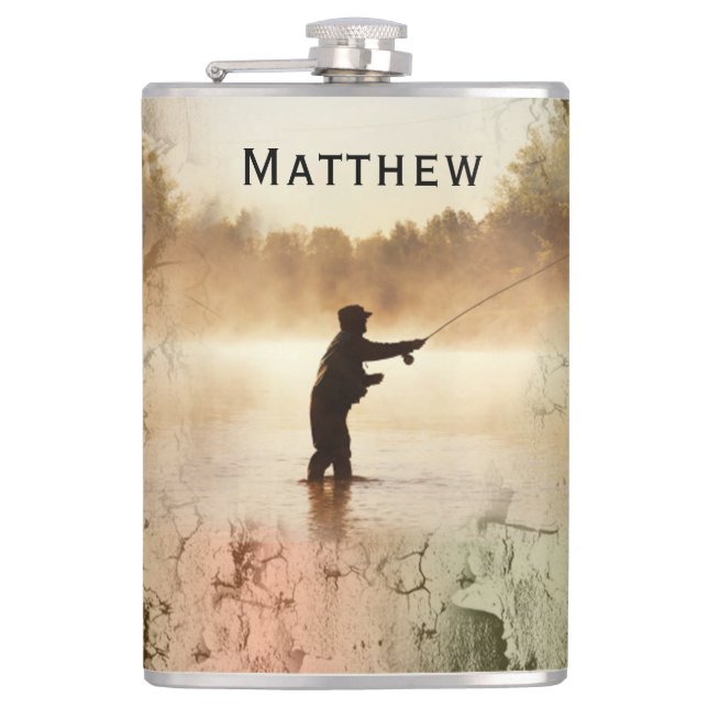 Your Name on Gone Fishing Flask (Front)