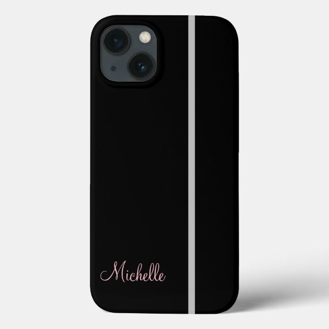 Your Name On Gray Stripe on Black Graphic Case-Mate iPhone Case (Back)