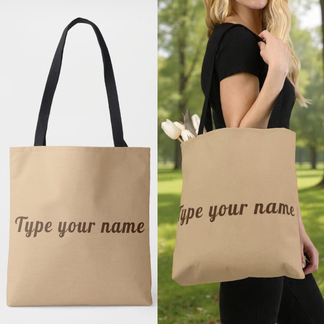 Your Name on Light Brown Tote Bag (Light brown tote bag with your name)