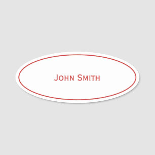 Your Name on Modern Minimalist  Red and White Name Tag
