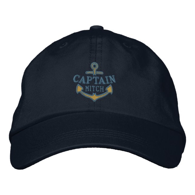 Your Name on Nautical Anchor Embroidery Captain Embroidered Hat (Front)