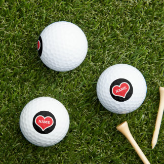Your Name on Red Heart And Black Colour Background Golf Balls