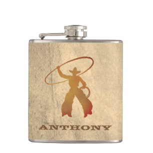 Your Name on Ropin'' Cowboy Flask