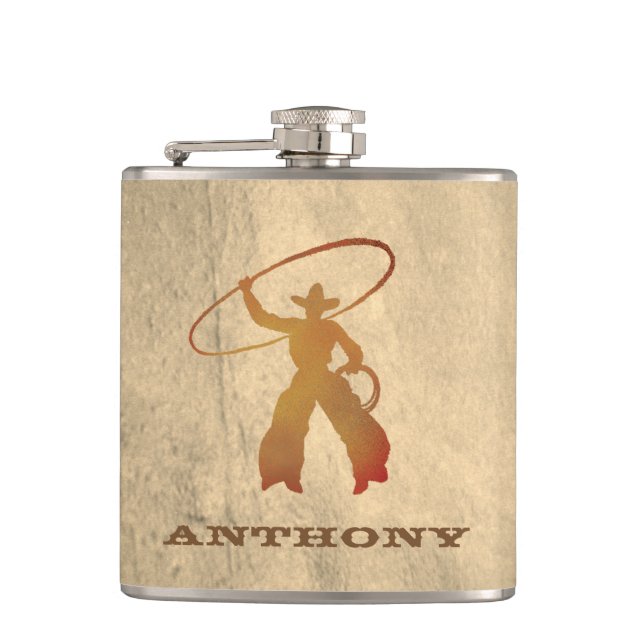 Your Name on Ropin'' Cowboy Flask (Front)