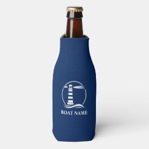 Your Name or Boat Name Nautical Classic Lighthouse Bottle Cooler